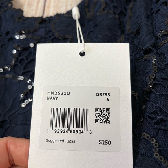 Endless Rose Womens Navy Floral Lace Tiered Sequin Midi Prom Dress size Medium - Picture 2 of 13